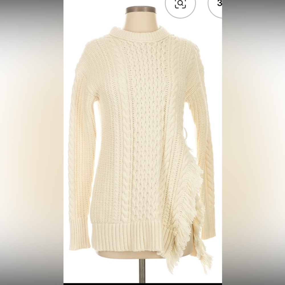 J. Crew Cable Knit Pullover Sweater with Fringe, size L, color Ivory